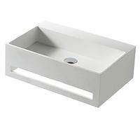 BERNSTEIN - Vasque Lavabo Rectangulaire suspendu Blanc mat 60x40x20cm Lave main mural fonte minérale + Porte-serviette, sans Bonde - Design, Robuste & Durable - TWG02