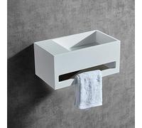 BERNSTEIN - Vasque Lavabo Rectangulaire suspendu Blanc mat 60x40x20cm Lave main mural fonte minérale + Porte-serviette & Bonde cache Blanc - Etagère à gauche - Design, Robuste & Durable - TWG02