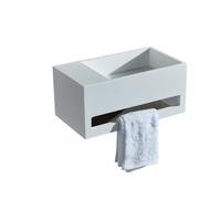 BERNSTEIN - Vasque Lavabo Rectangulaire suspendu Blanc mat 60x40x20cm Lave main mural fonte minérale + Porte-serviette & Bonde sans cache - Etagère à gauche - Design, Robuste & Durable - TWG02