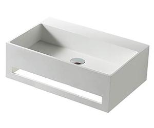 BERNSTEIN - Vasque Lavabo Rectangulaire suspendu Blanc mat 60x40x20cm Lave main mural fonte minérale + Porte-serviette, sans Bonde - Design, Robuste & Durable - TWG02