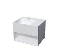 BERNSTEIN - Vasque Lavabo Rectangulaire suspendu fonte minérale Lave main mural Blanc mat 60x46x35cm + Etagère & Bonde pop-up noire - Design, Robuste & Durable - PB2158