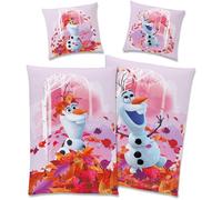 BERONAGE Frozen Parure de lit enfant La Reine des Neiges Olaf Summer 135 x 200 cm + 80 x 80 cm 100 % coton renforcé linon de qualité Disney ELSA Anna Arendelle Sven Kristoff Fermeture éclair Taille