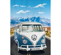 BERONAGE Grande couverture VW Volkswagen T1 Adventure - Bleu - 150 x 200 cm - Couverture douillette en polaire - Idéale pour le canapé et le lit - Convient pour la parure de lit