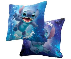 BERONAGE Lilo & Stitch Out of The World Coussin réversible Good Morning Good Night 100 % polyester doux et moelleux pour canapé enfant Décoration Disney Cadeau 40 x 40 cm