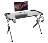 Berserker Gaming Bureau Gamer LED RGB, 113 x 60 x 75 cm, Support Casque et Gobelet, Noir/Rouge