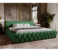 BESILIO Lit capitonné 180x200 Hugo - chesterfield, sommier, cadre - Green & Magic Velvet 2225