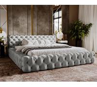 BESILIO Lit capitonné 180x200 Hugo - chesterfield, sommier, cadre - Light Grey & Magic Velvet 2218