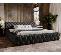 BESILIO Lit matelassé 140x200 Hugo - chesterfield, sommier, cadre - Black & Magic Velvet 2219
