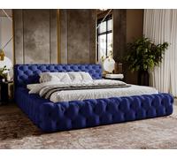 BESILIO Lit matelassé 140x200 Hugo - chesterfield, sommier, cadre - Bleu & Magic Velvet 2216