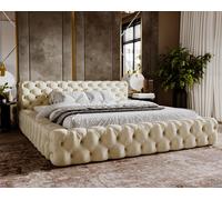 BESILIO Lit matelassé à boutons 140x200 Hugo - chesterfield, sommier, cadre - Beige & Magic Velvet 2201
