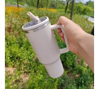 Besot Gobelet à paille de 1200 ml avec bouchon à rabat avec poignée pour porte-gobelet de voiture, tasse à eau anti-fuite en acier inoxydable 304 - Bouteille d'eau de voyage... (Rose powder)