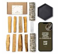 BESOULS Coffret Premium Rituel: 8 Palo Santo Purification 2 Baton de Sauge Blanche Purification a bruler Sélénite Plateau Artisanal encens Sauge Blanche Purification Maison QR Guide Digital