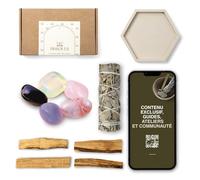 BESOULS Coffret Rituel Nouveaux Commencements: 4 Palo Santo Purification 1 Baton de Sauge Blanche Purification a bruler 5 Pierres Renouveau Plateau Artisanal encens Sauge Blanche Purification Maison