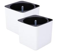 BESPORTBLE 2 pièces Pot de Fleurs Paresseux Automatique avec Double Couche Grand Pot Carré Plastique Blanc de Jardinière Auto-arrosante avec Bac de Stockage Eau et Indicateur de Niveau Corde