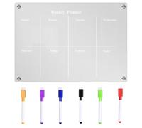BESPORTBLE Calendrier et Support Stylo à Sec pour Réfrigérateur Effaçable Magnétique en Acrylique Transparent avec Marqueurs Tableau Blanc Magnétique pour Notes et Planning Hebdomadaire