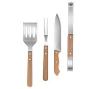 BESPORTBLE Ensemble d'Ustensiles de Barbecue 4 Pièces en Acier Inoxydable avec Manches en Bois de Hêtre Kit Complet d'Outils pour Barbecue Extérieur Camping et Déjeuner en Plein Air