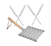 BESPORTBLE Grille de Barbecue Chauffage Uniforme en Acier Inoxydable Détachable avec Rouleau pour Saucisses Poignée en Bois et Facile à Transporter pour Barbecue Extérieur