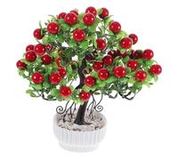 BESPORTBLE Plante Artificielle Décorative en Pot Rouge, Arbre Fruitier Artificiel Miniature, Faux Bonsaï en Pot, Décoration Intérieure pour Bureau et Maison, sans Entretien, Accessoire Déco