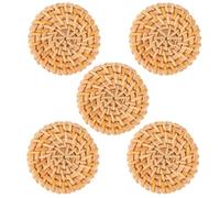 BESPORTBLE Porte Manteau Rotin en Bois et Rotin, 5 Pièces, Patère Rustique Ronde, Organisateur Mural Minimaliste pour Serviettes, Paquet, Bureau et Extérieur