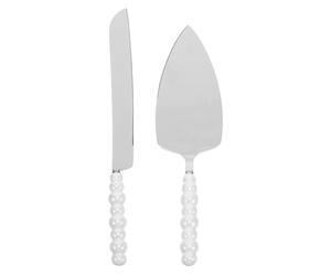 BESPORTBLE Spatule à Gâteau Coupe-gâteau en Acier Inoxydable 23 Cm Manche Céramique Nacrée Lame Dentelée Outil de Service à Dessert Élégant pour Mariage Anniversaire Noël Coffret Présent