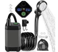 Besshepplo Douche de camping rechargeable avec affichage LED 6000 mAh Pompe électrique portable Fonctionnement silencieux Débit réglable pour extérieur, randonnée, plage, lavage de voiture, bain