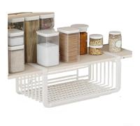 Besshepplo Étagère de rangement extensible de 36 à 60 cm en fer robuste pour cuisine, design fin en maille ventilée pour placard, armoire, bureau, panier suspendu blanc et noir (blanc)