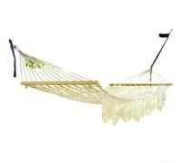 Besshepplo Lit double suspendu avec corde en coton doux et barres d'écartement en bois dur pour extérieur, jardin, terrasse, pelouse, jardin, chaise longue relaxante, supporte 181,4 kg, blanc (pompon)