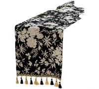 Besshepplo Table jacquard chenille rétro pour salle à manger de style français avec motif floral et glands en polyester doux et épais pour buffet, table basse, chambre à coucher, 35 x 120 cm (35 x 120