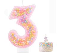 Bessy shop Bougie Anniversaire 3 Ans,Bougie Chiffre 3D,Multicolore Bougies d'anniversaire,Couleur Bonbon Bougie de Décoration Gâteau,Décoration de Gâteau pour Fête d'enfant