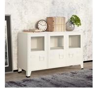 ""BEST""Buffet de rangement enfilade - Buffet industriel Blanc 105x35x62 cm Métal et verre fr6833