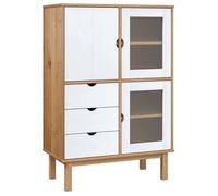 BEST-HOME Meuble rangement - UU - Buffet haut OTTA marron et blanc 85x43x125 cm bois massif pin HH10908