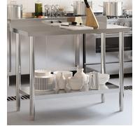 BEST-HOME Table de travail de cuisine Étagère de rangement - plan de travail - avec dosseret 110x55x93cm inox kvci35988