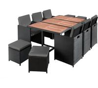 Best Mobilier Cuba - Salon de jardin encastrable 10 places - en résine tressée - Noir avec coussins gris + housse de protection , Noir / Gris