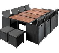 Best Mobilier Cuba - Salon de jardin encastrable 12 places - en résine tressée - Noir avec coussins gris + housse de protection , Noir / Gris