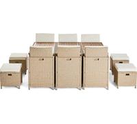 Best Mobilier Cuba – salon de jardin encastrable en résine tressé beige - 10 places - coussins beige + housse de protection , Beige