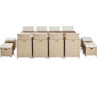 Best Mobilier Cuba - salon de jardin encastrable en résine tressé beige - 12 places - coussins beige + housse de protection , Beige