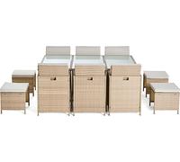 Best Mobilier Fira - salon de jardin encastrable en résine tressée beige - 10 places - coussins beige + housse de protection , Beige