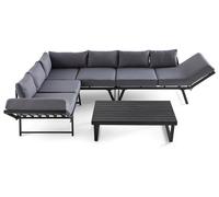 Best Mobilier Salon de jardin d'angle Konna acier noir 5 places coussin gris table incluse Noir/Gris