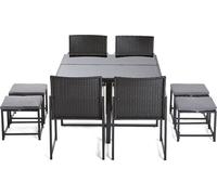 Best Mobilier Olaria - ensemble table et chaises de jardin en acier noir - 8 places - coussins gris , Noir / Gris