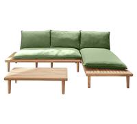 Best Mobilier Papeete - salon bas de jardin avec coussins vert - 4 places + table - en bois d'acacia 100% , Vert / Beige
