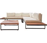 Best Mobilier Yulara - salon bas d'angle de jardin 5 places - bois, métal et coussins beiges , Noir / Bois / Beige