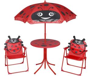 Best Möbel Ensemble de meubles de jardin Ensemble de meubles de balcon 3-pièces Ensemble de jardin bistrot pour enfants avec parasol rouge - Garnitures de jardin CL5060691 1parcel