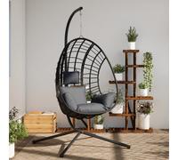Best Möbel Fauteuil suspendu design oeuf avec support Anthracite Rotin et acier - Balançoires hollywoodiennes Cloris Neu8119301 1parcel