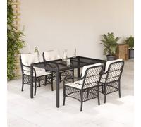 Best Möbel Gartenmöbel Set Balkonmöbel-Set 5-pièces Garten-Essgruppe mit Kissen Schwarz Poly Rattan - Garniture de jardin Cloris Neu7634199 3parcel