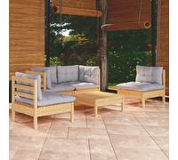 Best Möbel Gartenmöbel Set Balkonmöbel Set 5-pièces Garten-Lounge-Set mit Grauen Kissen Kiefer Massivholz - Garnitures de meubles de jardin Cloris Neu7420443 3parcel