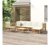 Best Möbel Gartenmöbel Set Balkonmöbel Set 7-pièces Garten-Lounge-Set mit Cremeweißen Kissen Bambus - Ensemble de meubles de jardin CL5490511 4parcel