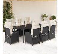 Best Möbel Gartenmöbel Set Balkonmöbel-Set 9-pièces Garten-Essgruppe mit Kissen Schwarz Poly Rattan - Garniture de jardin Cloris Neu4627497 6parcel