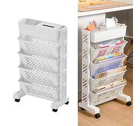 BestAlice Bibliothèque Mobile avec Roulettes, étagère de Rangement pour Livres, Bibliothèque Unique Mobile Amovible, étagère D'organisation Rotative Amovible en Plastique de Grande(5 couches)