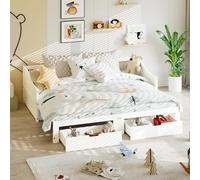 BestAlice Canapé Lit 2 Places Convertible 90/180x200cm en Bois Massif, Cadre de lit canape avec 2 tiroirs de Rangement, Lit gigogne avec sommier à Lattes, Lits Pliant,sans Matelas,Blanc