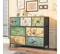 BestAlice Commode de rangement à 7 tiroirs avec bacs en tissu, dessus en bois, cadre en métal pour chambre à coucher, salon, couloir (7 tiroirs)